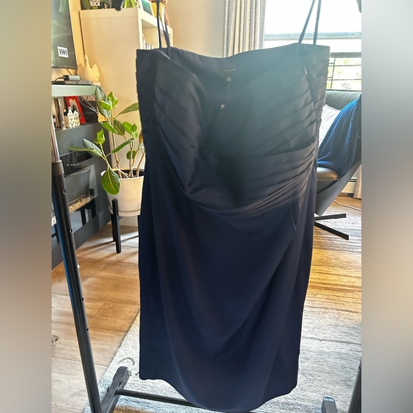 NWT Navy Ann Taylor Strapless Pleated Dress - Picture 2 of 5